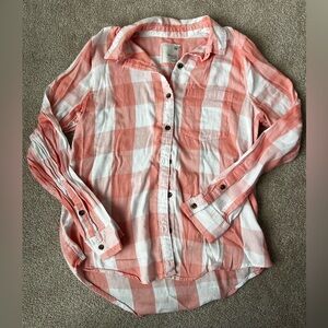 SO Favorite button down flannel pink buffalo plaid
